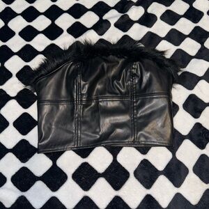 SUPER CUTE Faux Black Leather Crop Tube Top Small